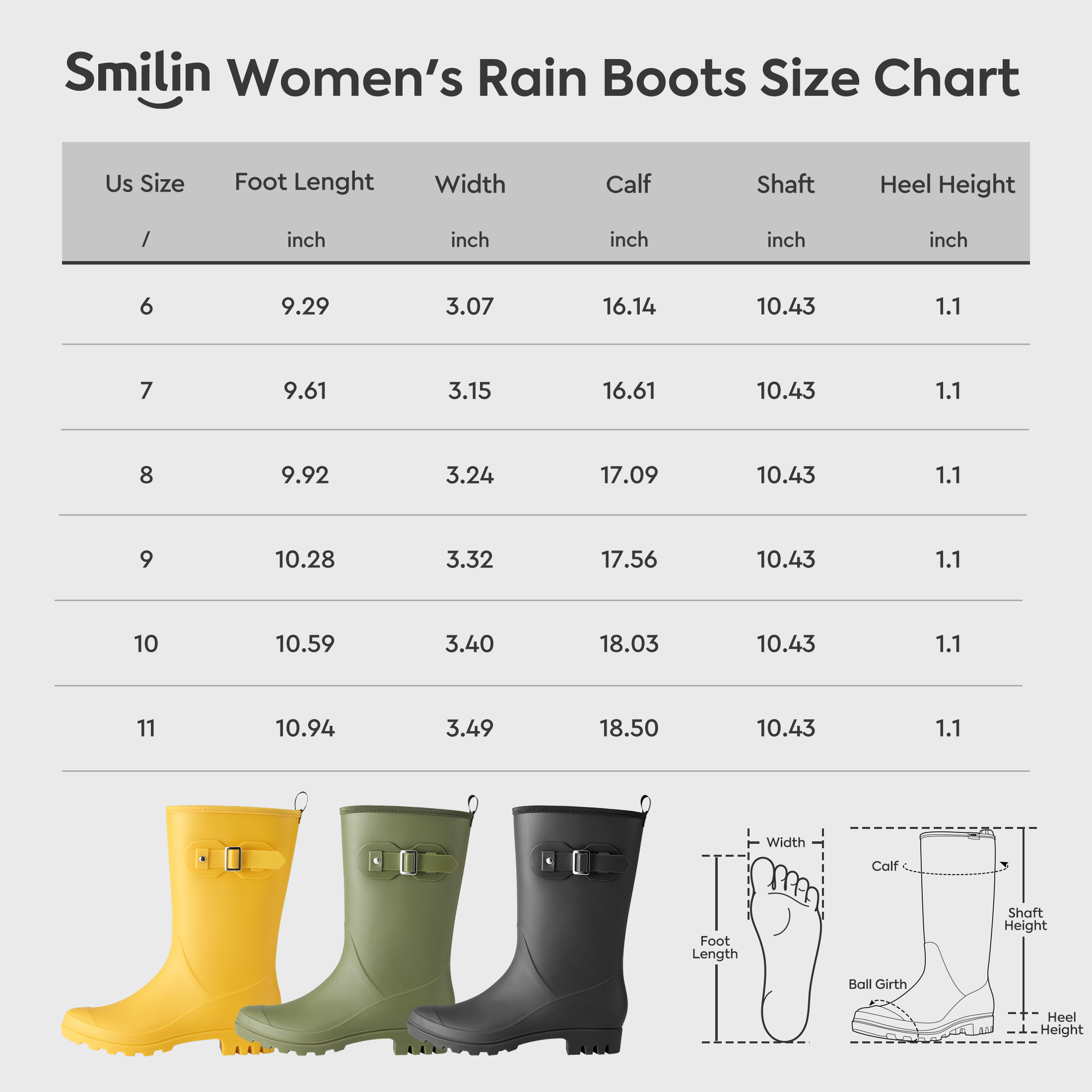 SMILIN Women's Wide Calf Wellington Rain Boot photo 7