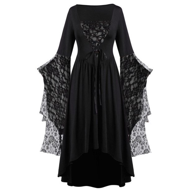 Pisexur Robe Gothique Steampunk pour Femmes Dentelle Épaules Dénudées Robe Renaissance Fête Cosplay Robes Vintage