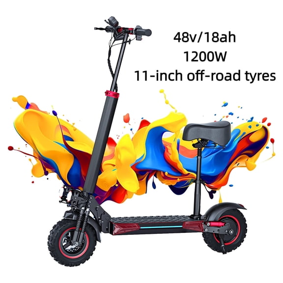 J11 Max 1200W Motor Electric Scooter Adults with Seat, 35 MPH Max Speed & 48V 18AH Big Battery Up to 33 Miles Range, 11" All-Terrain Tires and Dual Suspension, Off Road E-Scooter
