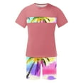 thumbnail image 2 of VBTAPA Mens T Shirt and Shorts Set 2 Piece Summer Outfits Tropical Print Short Sleeve Casual Track Suit Hawaiian Beach Vacation Sets Pink XXL, 2 of 6