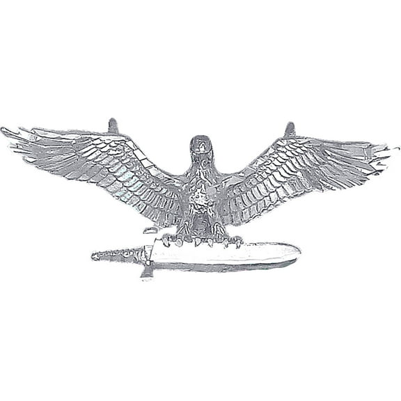 Sterling Silver Eagle and Sword Charm Pendant Necklace with Diamond Cut Finish and 24 Inch Figaro Chain