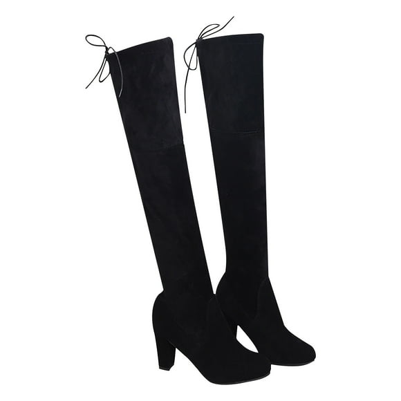 CEHVOM Winter Warm Women's Rivets Zipper Hoof Heels Riding Horse Mid Calf Boots