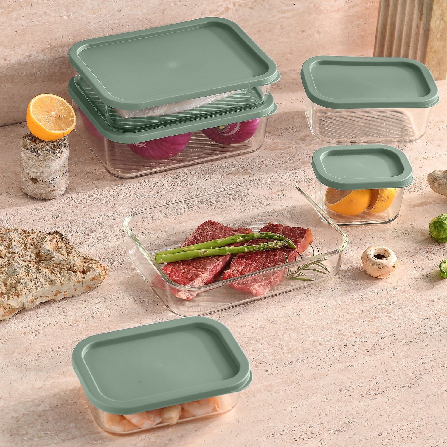 Lamma Loe Glass Storage Containers with Lids, 24 Piece Meal Prep Containers, Oven to Freezer Safe, Stackable, Glass Food Storage Containers, Sage Green