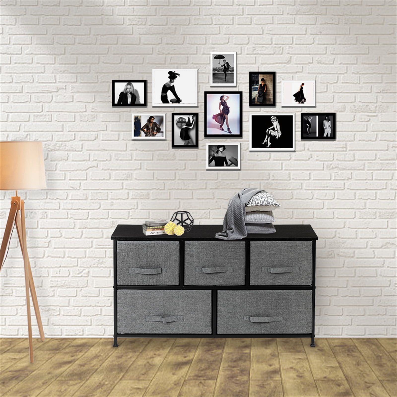 Private Jungle 2-Tier Wide Closet Dresser Nursery Dresser Tower With 5 Fabric Drawers Storage Tower, Sturdy Steel Frame, Wood Top, Easy Pull Handle,Dark Grey Private Jungle 2-Tier Wide Closet Dresser Nursery Dresser Tower With 5 Fabric Drawers Storage Tower, Sturdy Steel Frame, Wood Top, Easy Pull Handle,Dark Grey