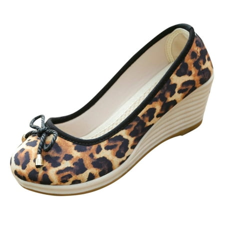 

Dyfzdhu Women Wedge Pumps Closed Toe Low Heel Dress Shoes Leopard Print Slip On Wedges