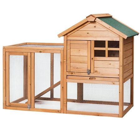 Gymax Wooden Rabbit Hutch Chicken Coop Poultry Cage Hen Duck House Pet Run Backyard