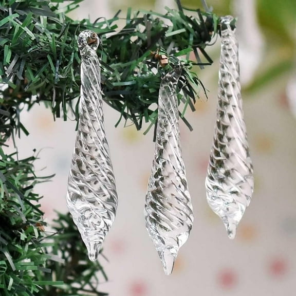 Handmade 20 Pieces Clear Glass Icicle Christmas Ornaments 3" Twisted Drop Christmas Tree Hanging Decoration Vintage Holiday Décor