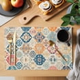 thumbnail image 2 of Boho Morocco Placemats Set of 6 Retro Farmhouse Ethnic Neutral Aesthetic Place Mats Indoor Wipeable Table Mats Washable Cloth Dining Table Placemats for Kitchen Holiday Party Home Decor 13x19 Inch, 2 of 9