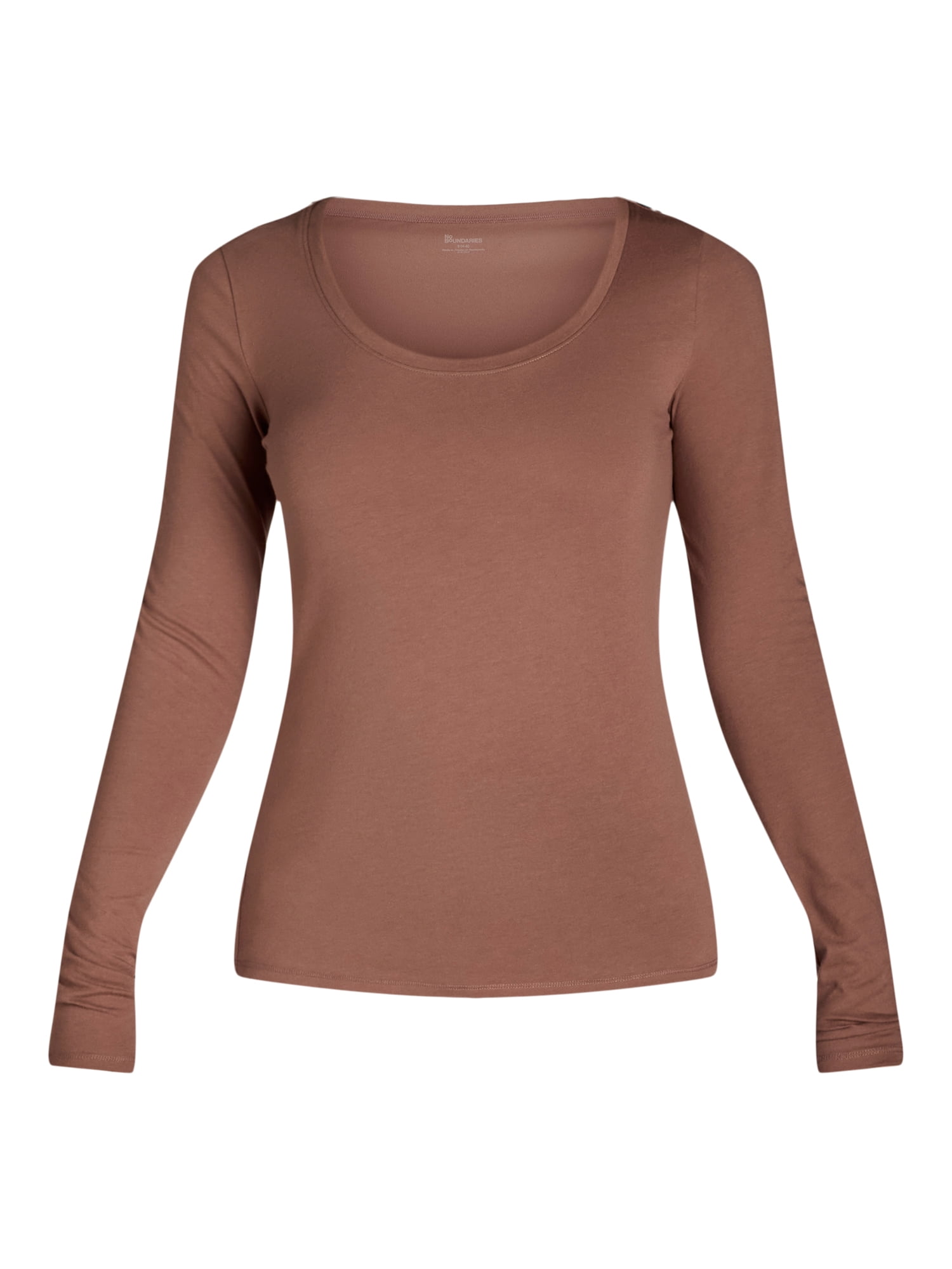 No Boundaries Scoop Neck Everyday Tee with Long Sleeves, 1 and 3 Pack, Women's