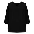 thumbnail image 7 of Lenpel Line Tops for Women Lantern 3/4 Length Sleeve V Neck Floral Embroidered Cotton T-Shirts Loose Tunic Blouses Dressy Casual Tees, 7 of 7