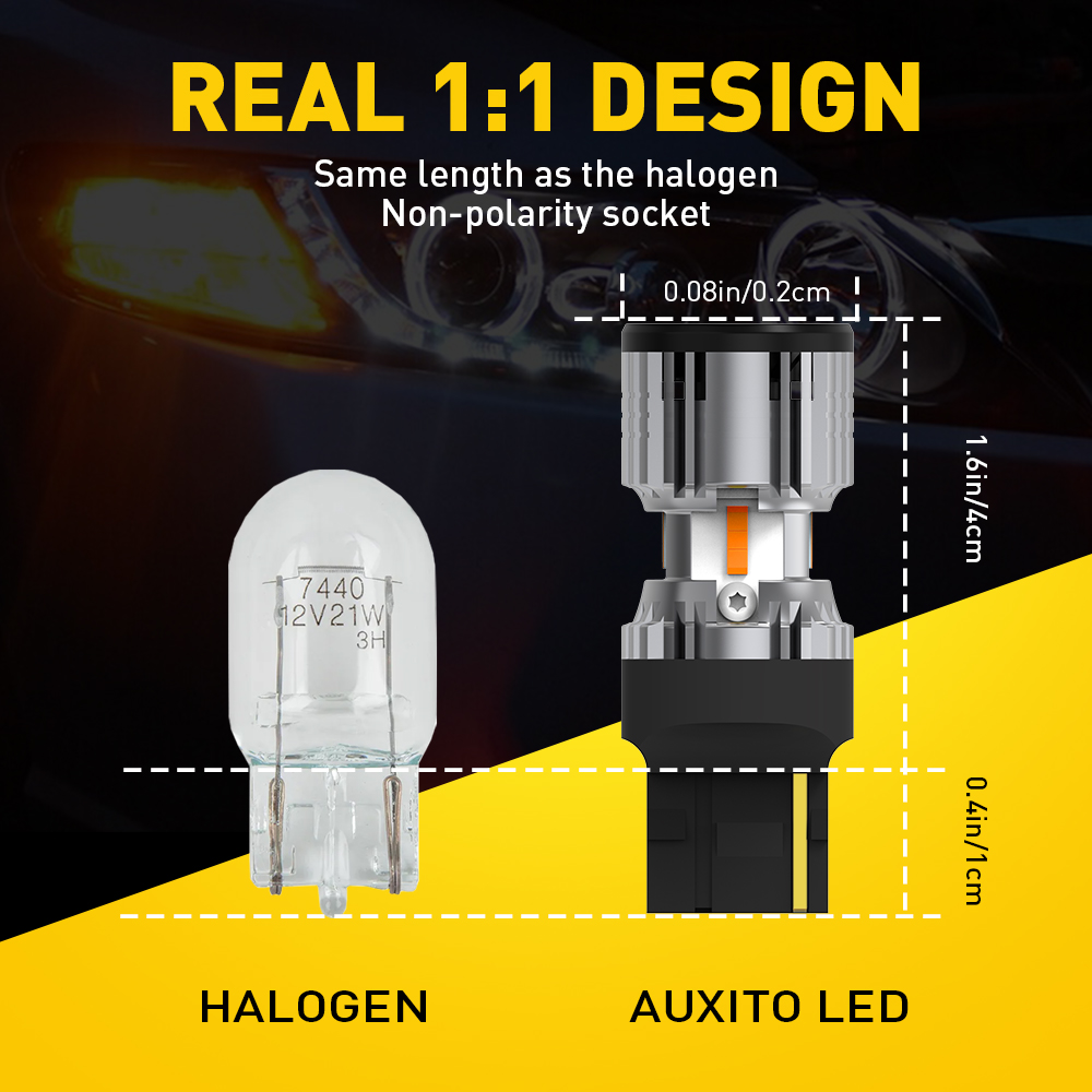 AUXITO Amber 7443/7440 LED Turn Signal Bulbs - Canbus Error Free, Anti-Hyper Flash (2-Pack)