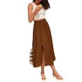 thumbnail image 4 of Women'S High Waist Solid Midi Skirt with Split Thigh and Pleated Paperbag Waist Brown L, 4 of 9