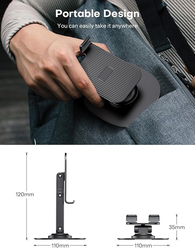 Cell Phone Stand for Desk, 2 Pack Adjustable Foldable Phone Holder, 360 Swivel Mobile Stand Fit for iPhone 16 15 14 13 12 Pro Max and All Smart Phones, Black & White