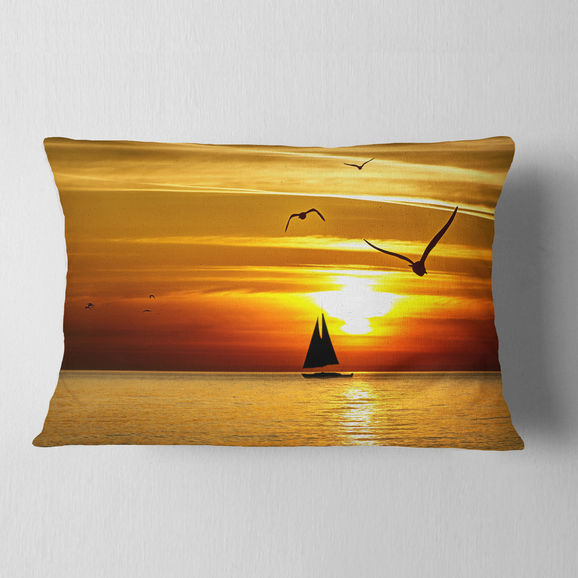 Designart 12" x 20" Blue Polyester Throw Pillow
