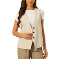 thumbnail image 1 of Chaleco sin mangas de lino para mujer INSPIRE CHIC, con cuello en V, verano, talla S, color caqui, 1 of 6