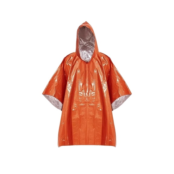 Chanana Aluminum Foil Raincoat Thickened Emergency Rain Poncho, Thermal Poncho Survival Blankets Reusable Survival Ponchos for Camping, Hiking, Orange