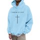 thumbnail image 2 of MHFRRA Sudadera con Capucha y Diseño de Jersey, Informal, Cómoda y Urbana para Creyentes Azul claro, 2 of 3