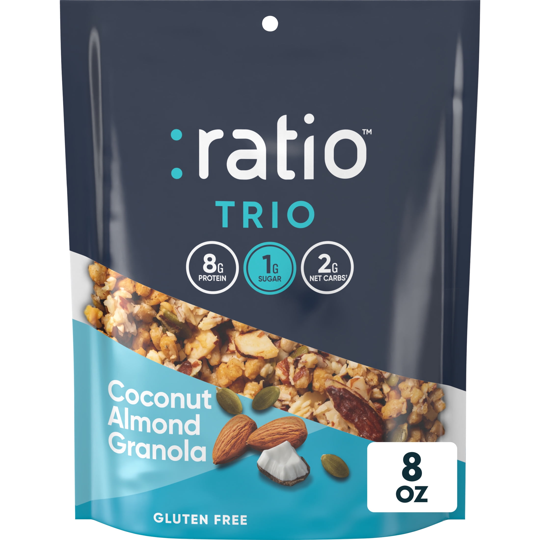 (2 pack) Ratio Trio Coconut Almond Granola Cereal, 1g Sugar, Keto Friendly, 8 oz Resealable Bag