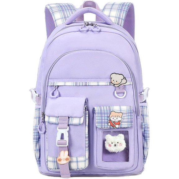 Backpack, Kawaii Backpack for School, Cute Bookbag for Primary Elementary with Accessories, Pink-purple-
