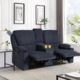 thumbnail image 6 of Reclining Sofa, 2 seater Manual Recliner Sofa with Cup Holders, Manual Reclining Loveseat for Living Room, Navy, 6 of 7