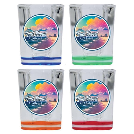 Gulf Shores Alabama Design A Souvenir 2 oz Square Shot Glass Multicolor (4-Pack)
