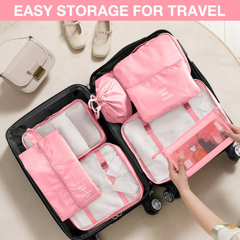 Travel Packing Organizers in High Quality Cotton, 8-pack Pink