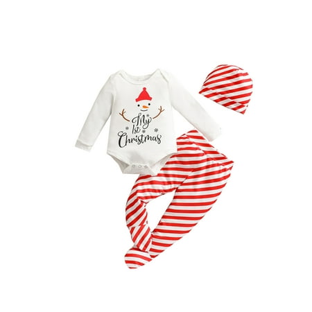 

Fanvereka Infant Christmas Set Printed Pattern Long Sleeve Romper Footed Pants and Cap