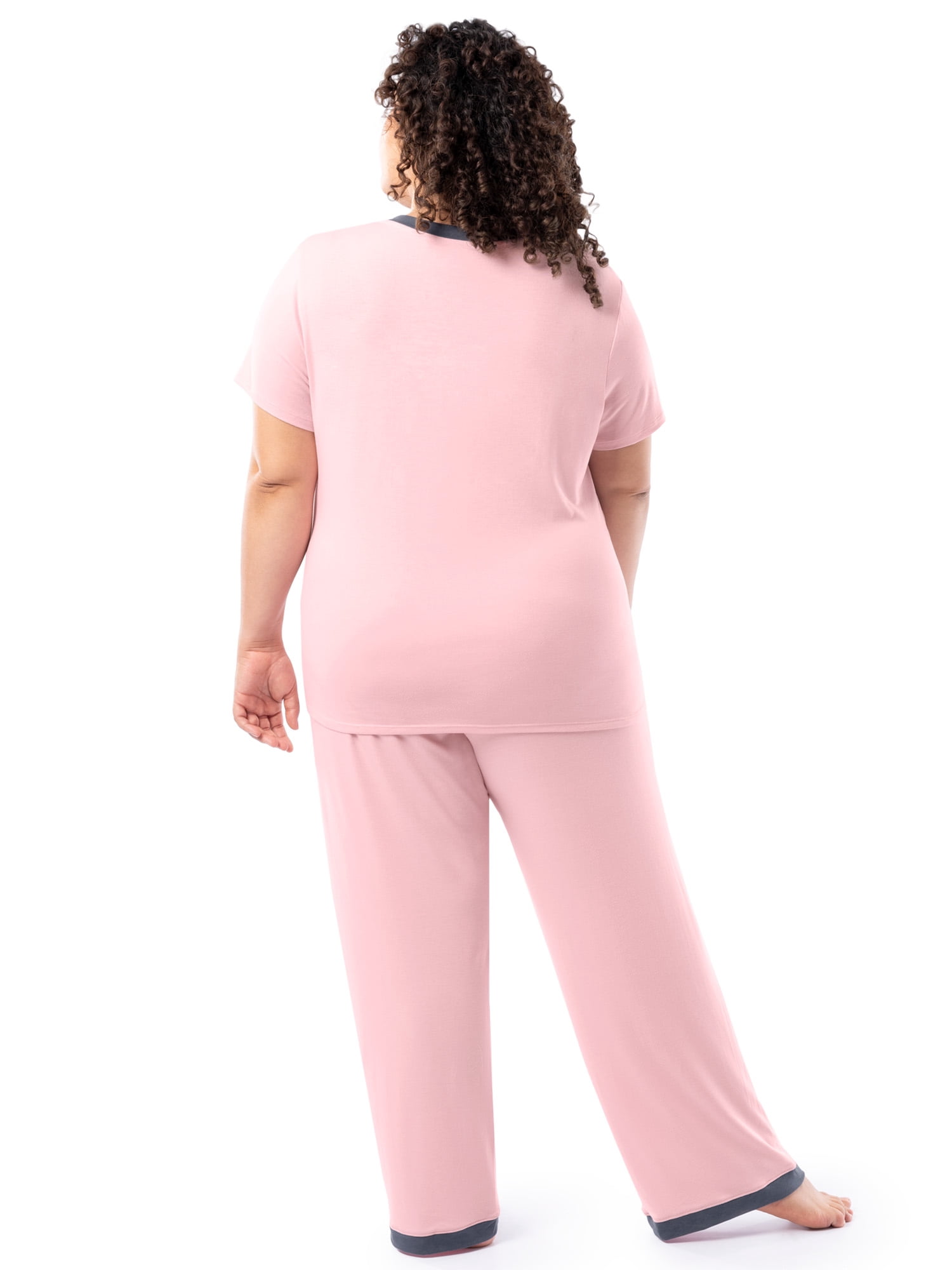 Fruit of the Loom Women's Soft & Breathable V-Neck Short Sleeve Top & Pajama Pant Set, Sizes S-4X