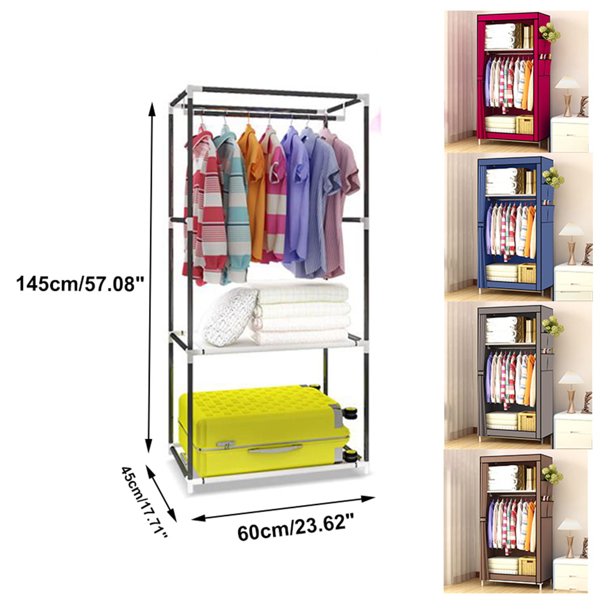 Folding Fabric Single Canvas Wardrobe Shelves Clothes Storage Organiser Wardrobe Cupboard Closets with Hanging Rail for Bedroom Dormitory,43x58x156cm lyrlody Single Wardrobe 