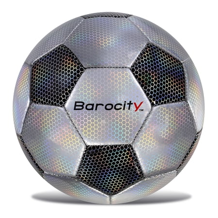 Barocity Classic Black & Silver Size 5 Soccer Ball - Premium Boy and Girl Official Match Ball With Reflective Rainbow Hex Pattern Durable Indoor Outdoor Training Practice Playtime and Games