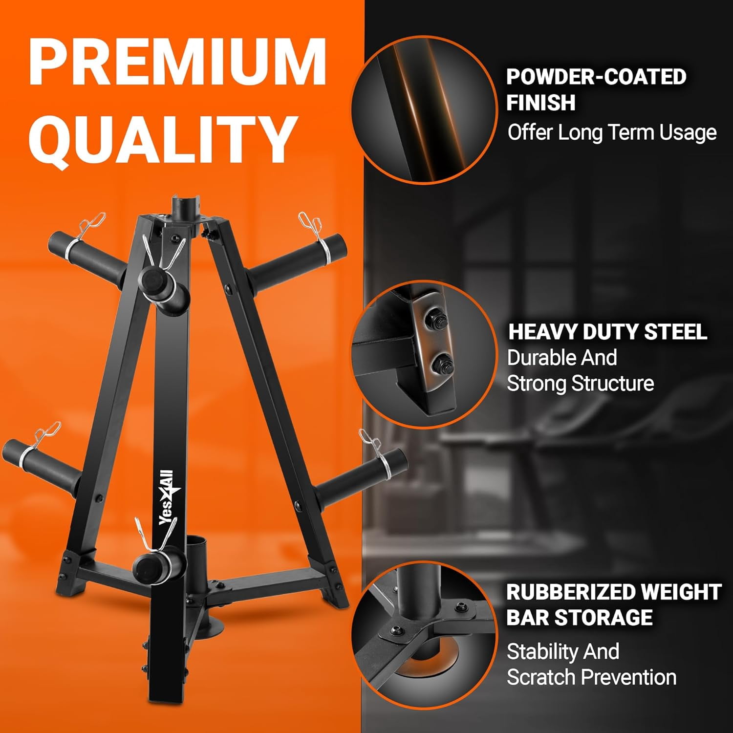 Yes4All Olympic Weight Plate Tree Storage Rack and Vertical Barbell Holder - 350 Pounds Capacity