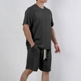 thumbnail image 2 of VBTAPA Mens Shorts Sets 2 Piece Casual Summer Outfits Oversized Ripped Raglan T-shirt with Drawstring Waist Shorts Lounge Track Suit Set with Pockets Black XXL, 2 of 8