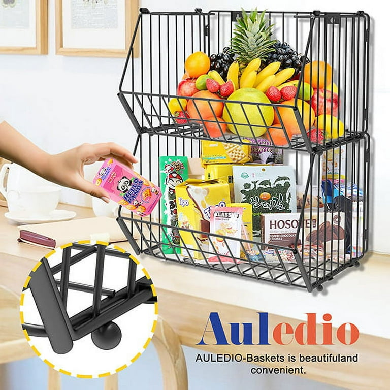 Stackable Wire Baskets 2 Tier Stacking Pantry Storage Basket Fruit  Vegetable