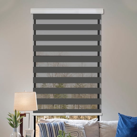 Superjoe 46W X 72"H Dual Layer Zebra Roller Shades Cordless Blinds for Windows,Sheer or Privacy,Gray