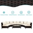 thumbnail image 3 of Newboti Furniture 5 Pieces All-Weather Brown PE Rattan Wicker Sofa Set Outdoor Patio Sectional Furniture Set Half-Moon Sofa Set with Tempered Glass Table, Beige 15119, 3 of 16