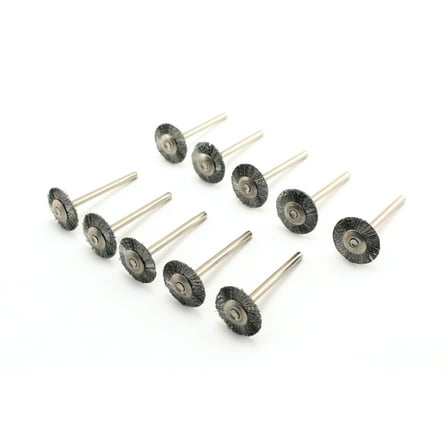 TMAX 10 pc Carbon Steel 3/4 Inch Flat Wire Brush #428 1/8 Inch Shank for Dremel and Other Rotary Tools