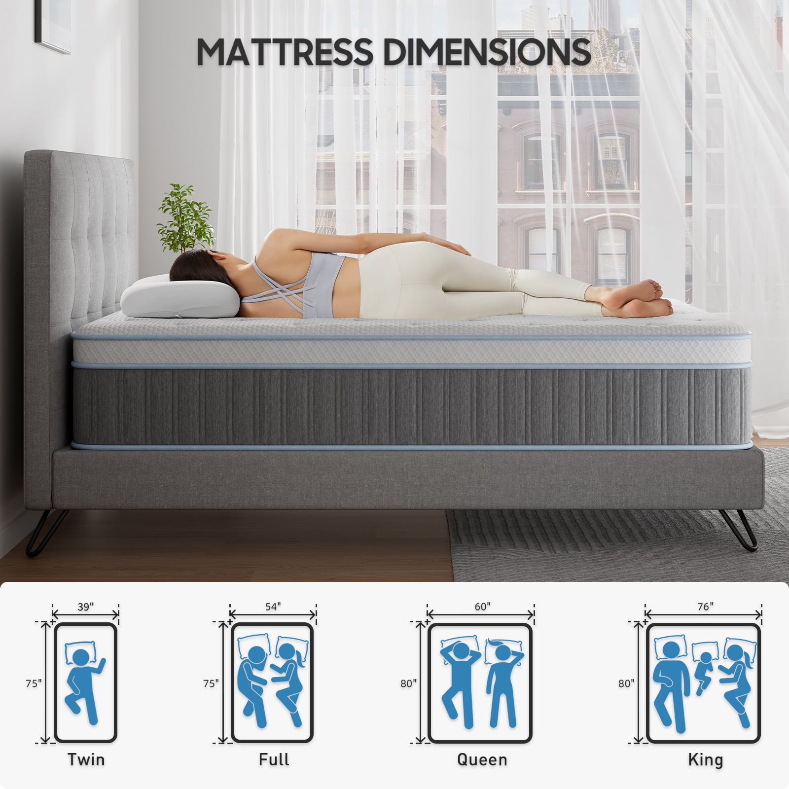 Mubulily 12 inch King Mattress, with Gel Memory Foam & Pocket Coils Hybrid Mattress in a Box, Medium, Edge Support