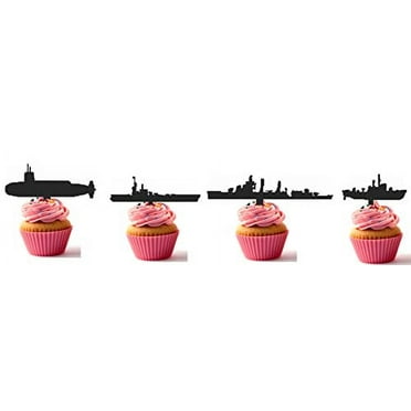 Naval ships acrylic cupcake toppers 12 pcs, 3 of each type shown