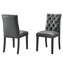 Side Dining Chair, Set of 2, Grey Gray, Faux Vinyl Leather, Kitchen Cafe Bistro Hospitality Restaurant, Modern Contemporary HB33241
