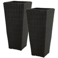 thumbnail image 2 of Sunnydaze 11" x 11" x 24" Square Black Polyrattan Outdoor Planter with Liner 2-Count, 2 of 11