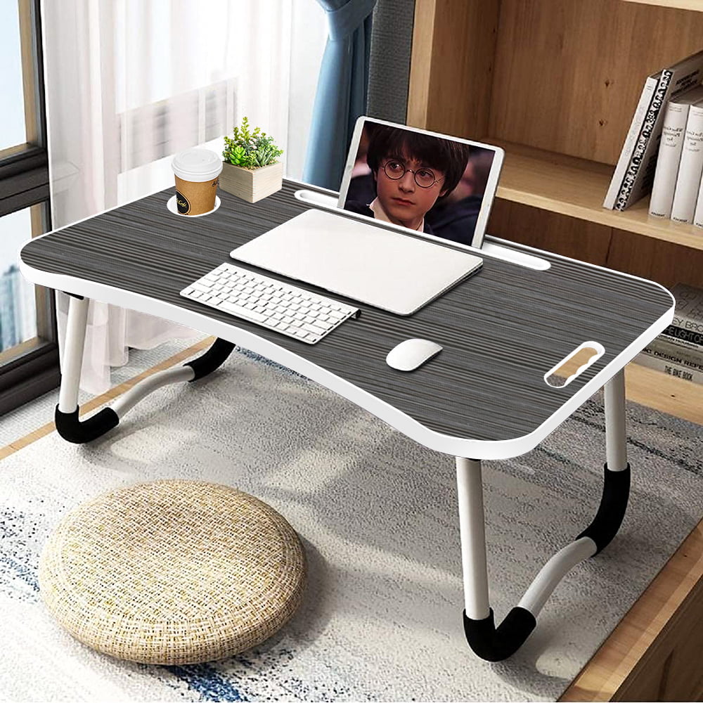TUKAILAi Foldable Tray Table for Bed Lap Tray Dorm Bed Desk Reading Holder Breakfast Tray with Tablet and Phone Slots f Reading Book Studying Watching Movie on Bed Couch Sofa Computer Desk Pink 