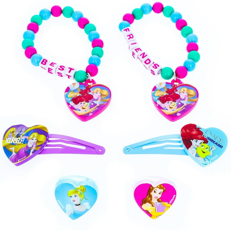 Disney Princess 6pc Girls BFF Fashion Jewelry Hair Accessories Set with Bracelets Ring Hair Clips Pink Ages 3
