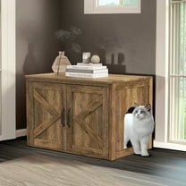 Pefilos 31.5" Cat Litter Box Enclosure, Hidden Cat Litter Box Furniture with Double Barn Doors, Hidden Cat Washroom with Removable Divider, Cat House, Brown