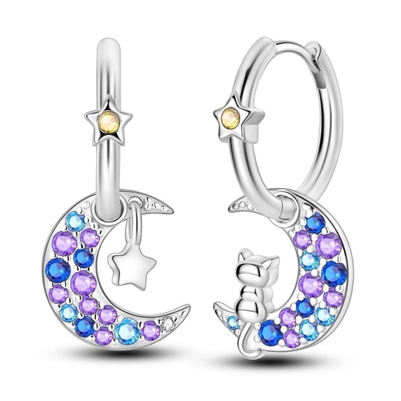 MULA Original Star Moon Cat 925 Sterling Silver Hoop Earrings AAA CZ for Women Jewelry Gift
