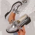 thumbnail image 5 of DIVVce Metallic Bow Accent Platform Loafers For Women Closed Toe Slip On Comfortable Footwear, 5 of 8