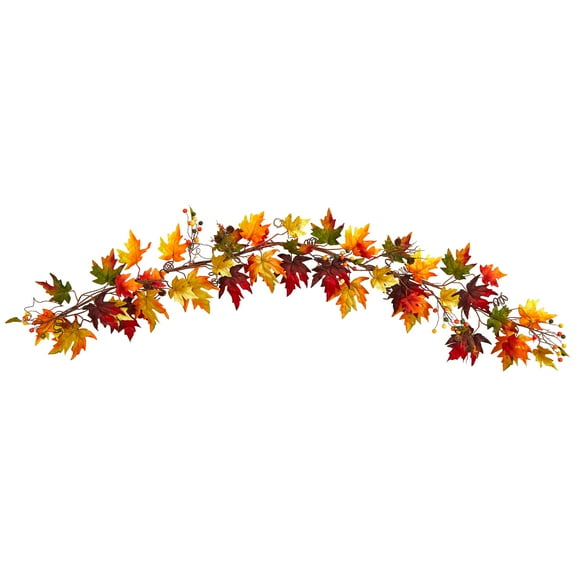 Nearly Natural Unlit Fall Maple Leaf Garland, 72" (Multicolor)