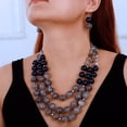thumbnail image 3 of 3-layered Chunky Crystal Beaded Necklace with Earrings Set Braided Round Balls Statement Necklace for Women Accessories (Grey), 3 of 13