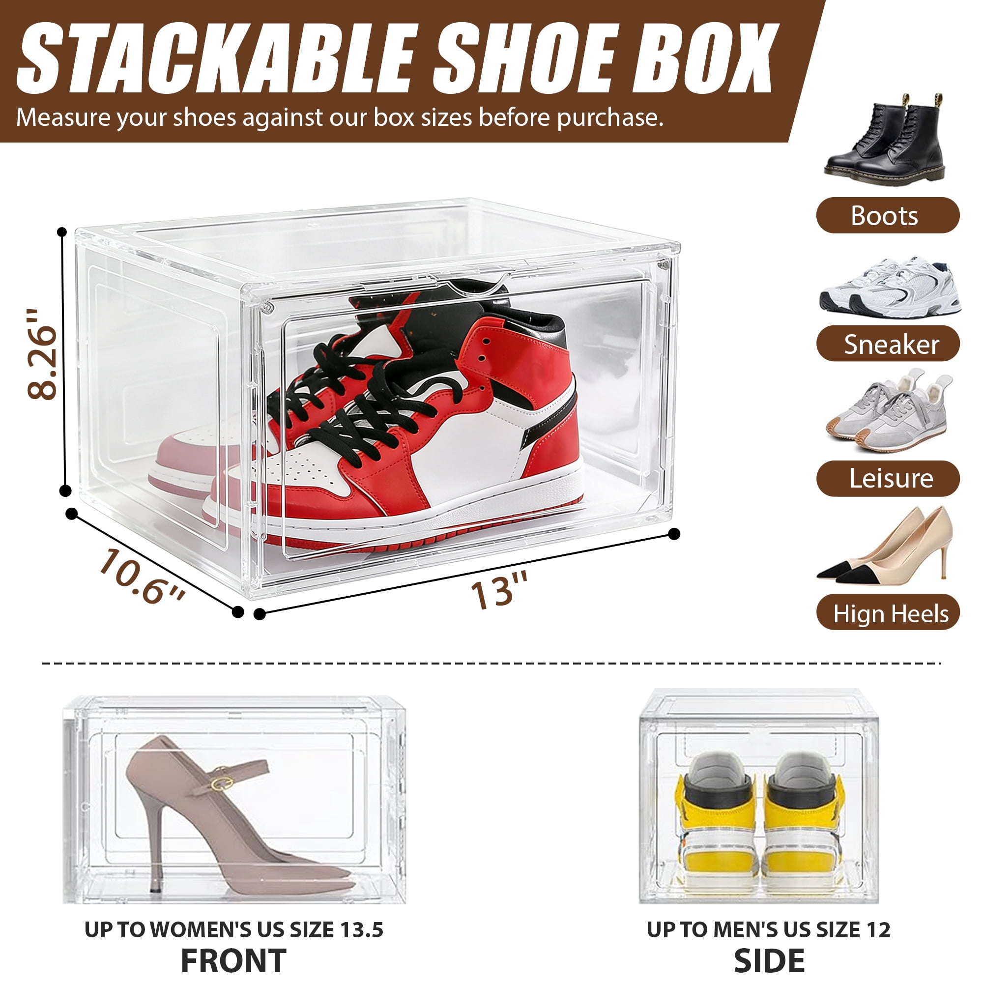 cisilov Shoe Storage Box, 8 Pack Clear Plastic Stackable Shoe Organizer with Magnetic Door