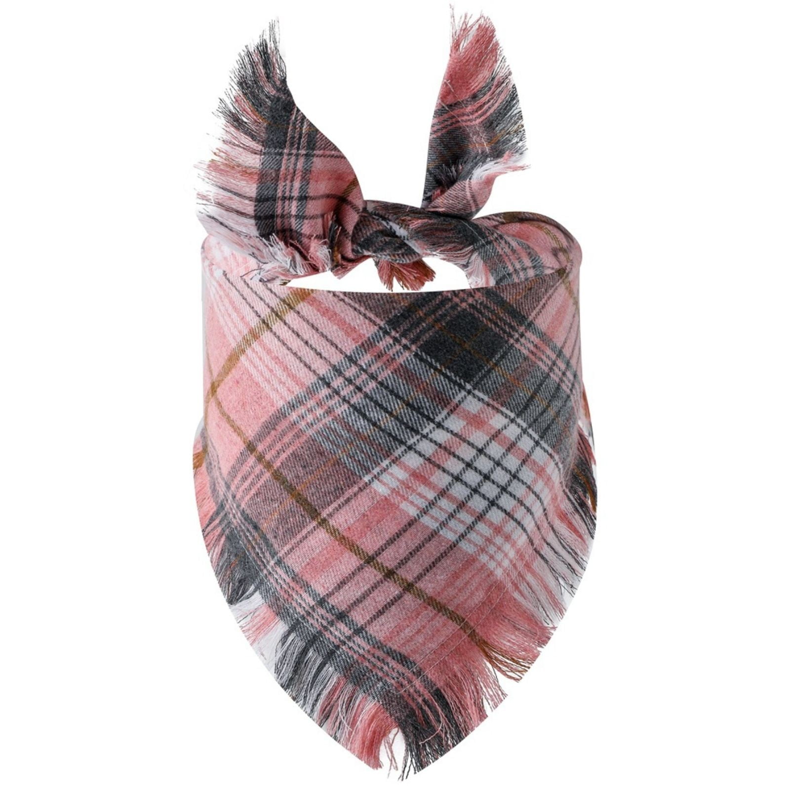 Reversible Dog Bandana Double Sided Plaid & Tassel Neckerchief for Small Medium Dogs Party and Daily Wear(14.96 *21.65 N)