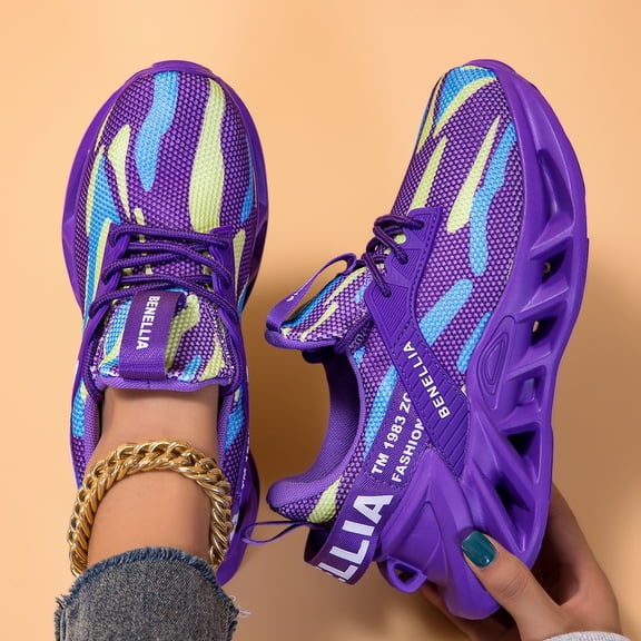 Women's Camo Blade Sole Running Sneakers, Breathable Athletic Shoes for Gym Workout & Running